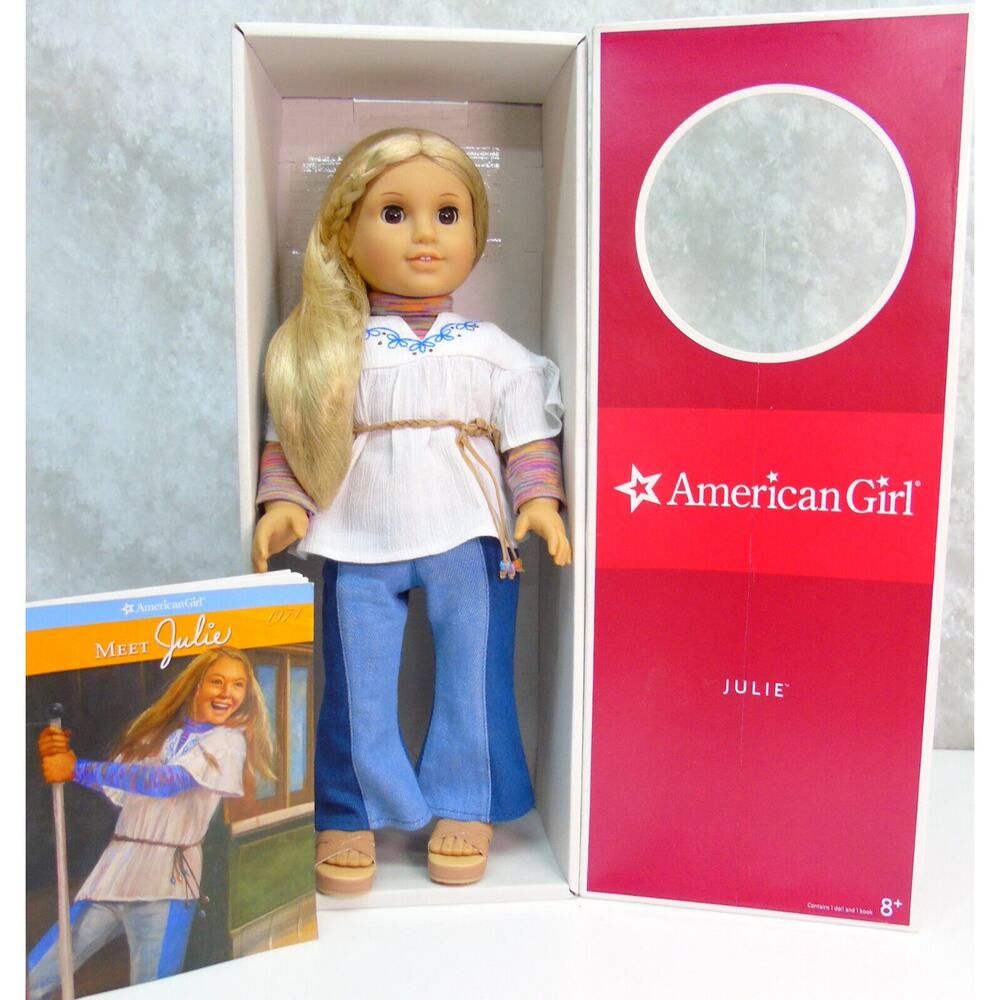 American Girl Julie Doll Pleasant Company Meet Outfit Top Jeans Shoes Book Box